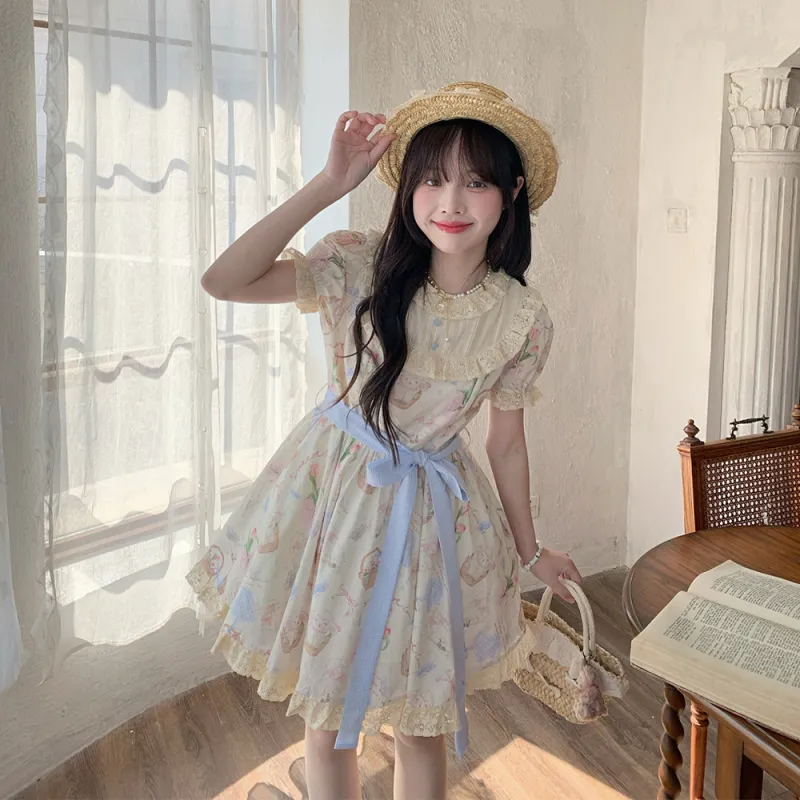 FLIM Short Sleeved Dress Women's Apricot-5