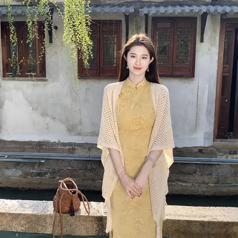 FLIM Sleeveless Dresses Women's Yellow-3