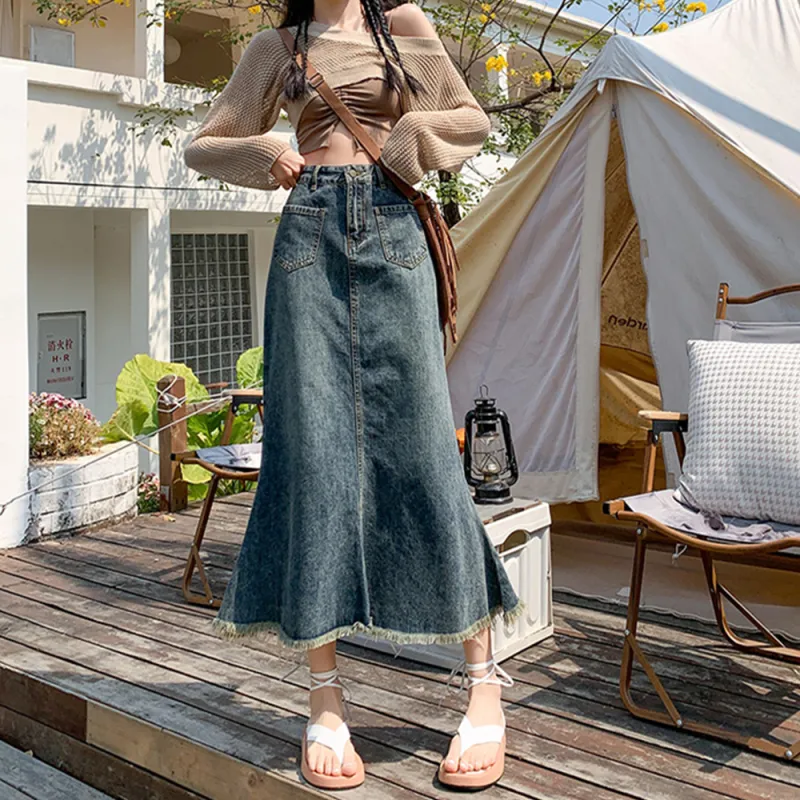 FLIM Denim Long Skirts Women's Blue-1