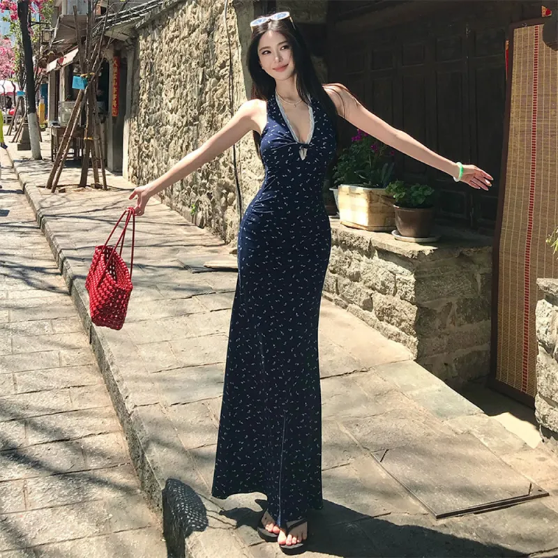 FLIM Sleeveless Dresses Women's Navy Blue-6