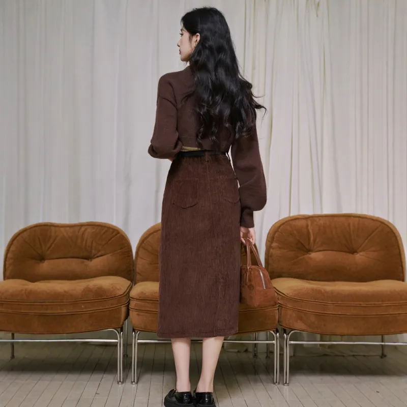 FLIM Two Piece Skirt Sets Women's Coffee Clothing Sets-6
