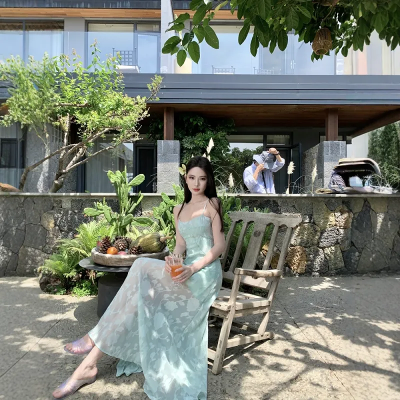 FLIM Slip Dresses Women's Green-6