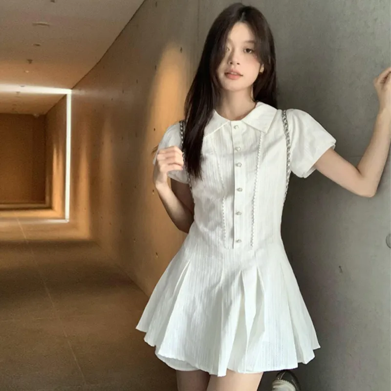Pa33word Short Sleeved Dress Women's Pure White Color-3
