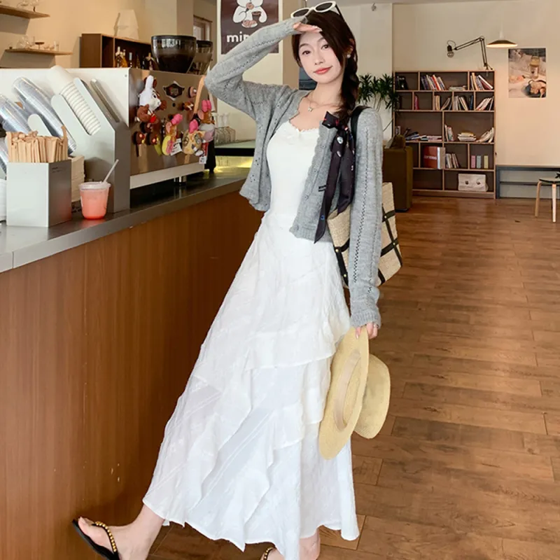 FLIM Casual Long Skirt Women's White-11