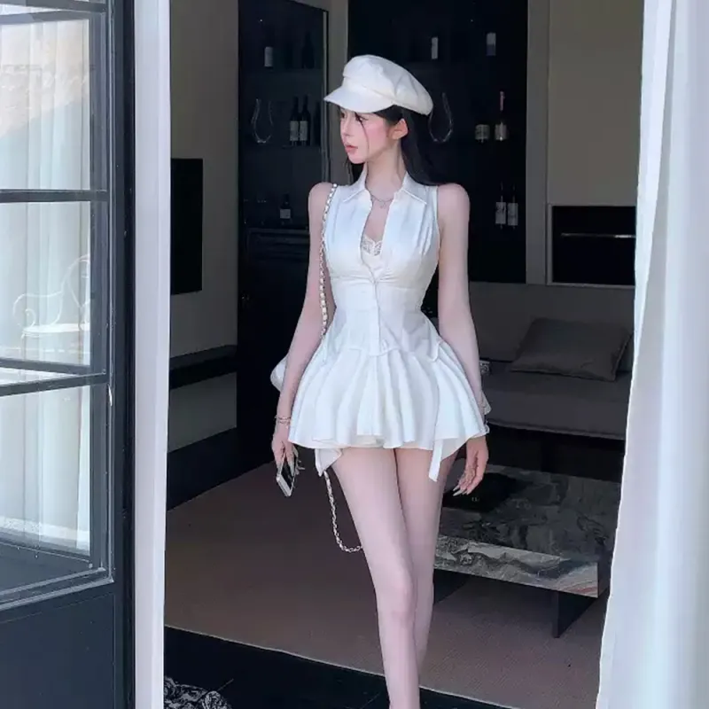 FLIM Sleeveless Dresses Women's White-5