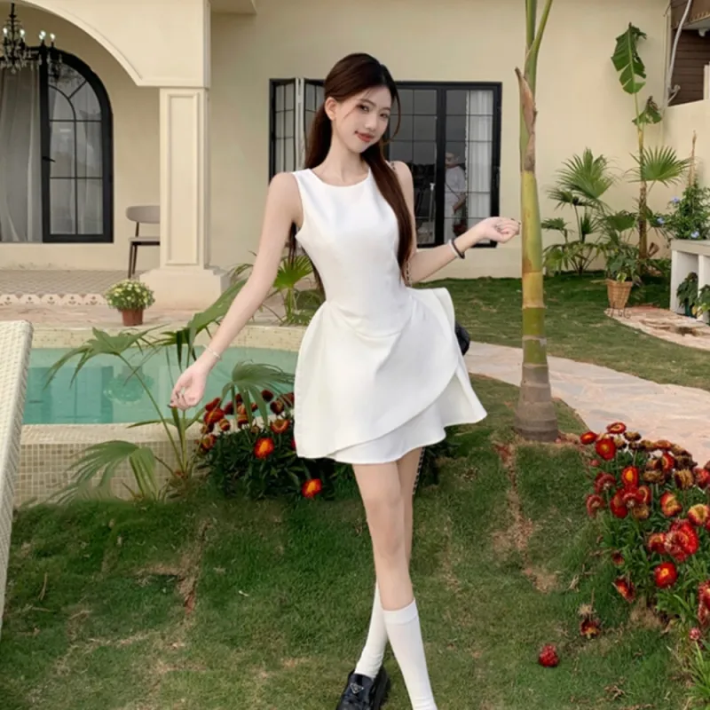 FLIM Sleeveless Dresses Women's White-4