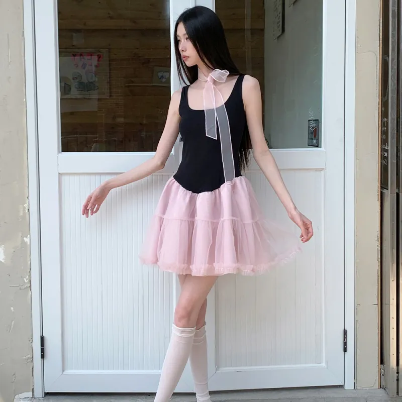 FLIM Sleeveless Dresses Women's Black Pink-7