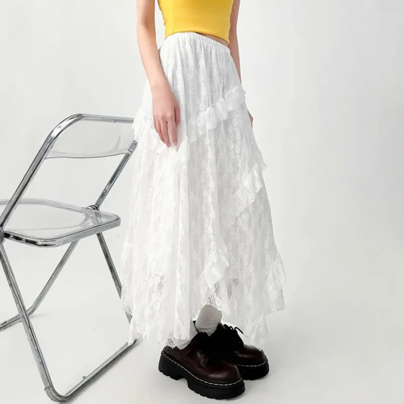 FLIM Casual Long Skirts Women's White-3