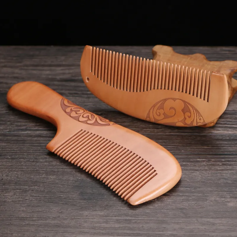 Shame Auspicious Clouds Brogues Combs, Natural Wooden Comb, Classic Vintage Peachwood Comb Peachwood Comb Massage-6