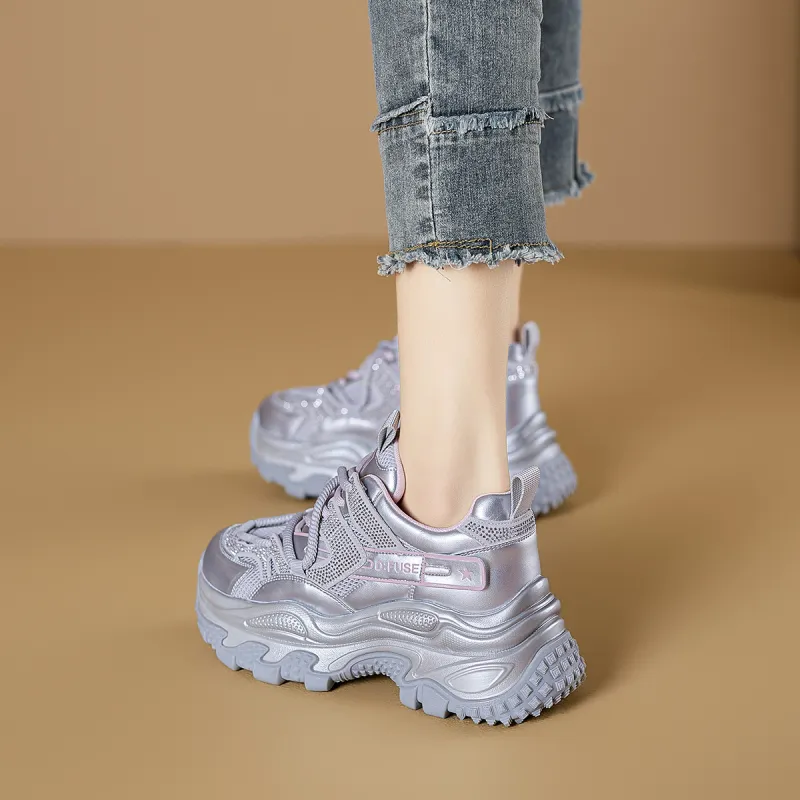D FUSE SCANDINAVIA Breathable Height Increasing Abrasion Resistant Slip Resistant Low Top Chunky Sneakers Women's-10