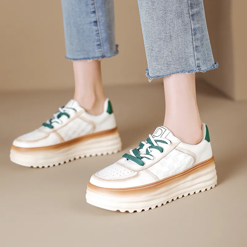 D FUSE SCANDINAVIA Wear Resistant Lightweight Height Increasing Low Top Casual Shoes 5cm Women's White-1
