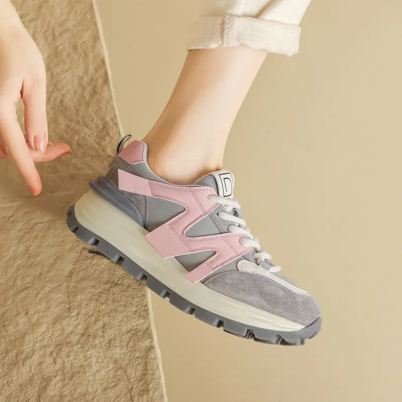 D FUSE SCANDINAVIA Chunky Sneakers Women's Low Top Gray/Pink-3