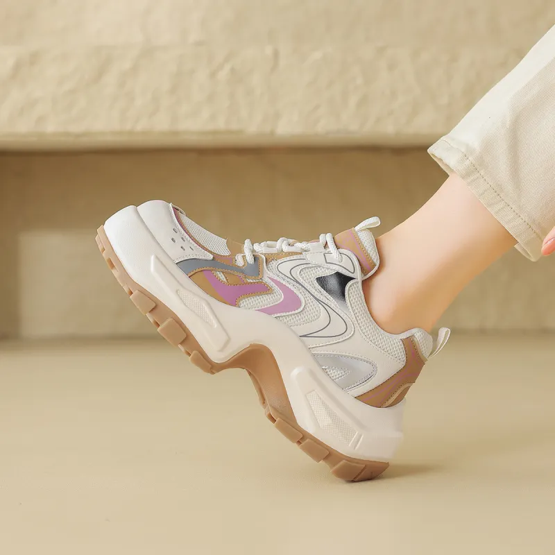 D FUSE SCANDINAVIA Chunky Sneakers Women's Low Top Beige/Apricot-9