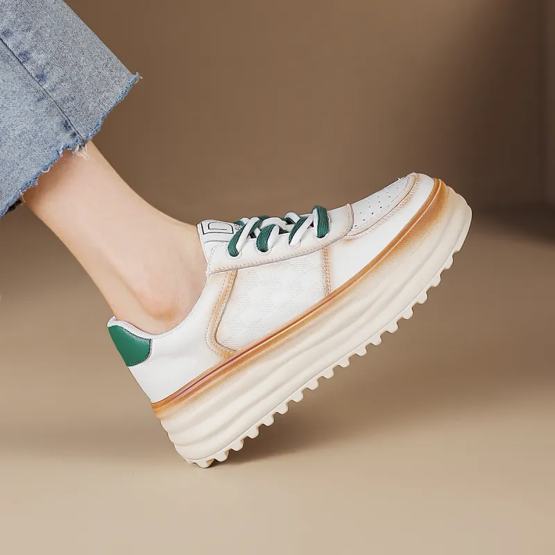 D FUSE SCANDINAVIA Wear Resistant Lightweight Height Increasing Low Top Casual Shoes 5cm Women's White-2