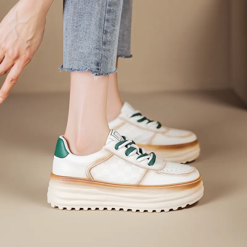 D FUSE SCANDINAVIA Wear Resistant Lightweight Height Increasing Low Top Casual Shoes 5cm Women's White-3
