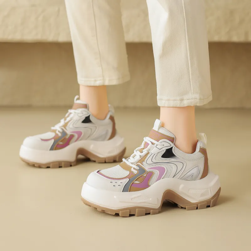 D FUSE SCANDINAVIA Chunky Sneakers Women's Low Top Beige/Apricot-8