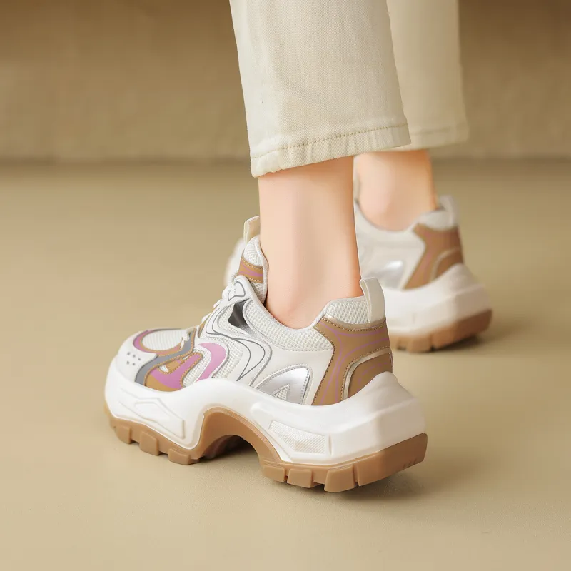 D FUSE SCANDINAVIA Chunky Sneakers Women's Low Top Beige/Apricot-7
