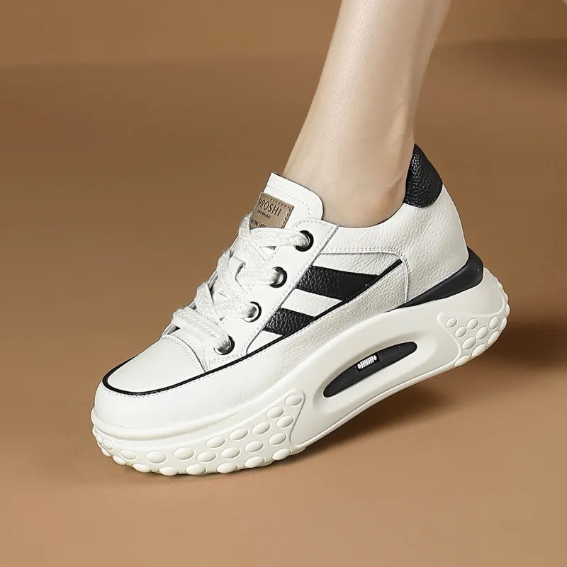 D FUSE SCANDINAVIA Athletic Shoes Lightweight Height Increasing Low Top Skateboard Shoes Women's Beige White Black-4