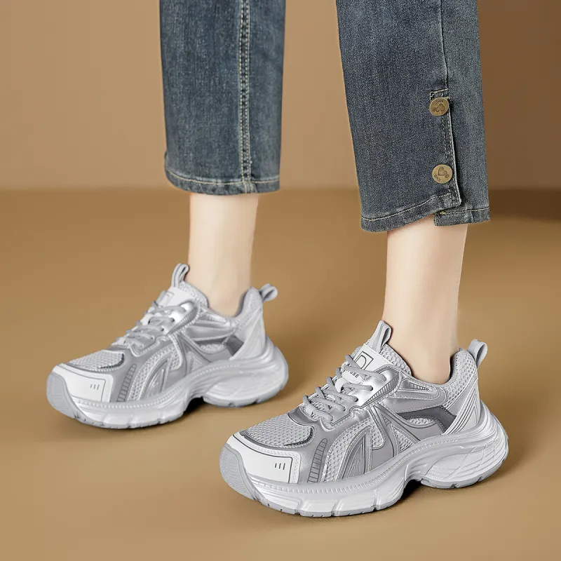 D FUSE SCANDINAVIA Abrasion Resistant Height Increasing Slip Resistant Breathable Low Top Chunky Sneakers Women's-1