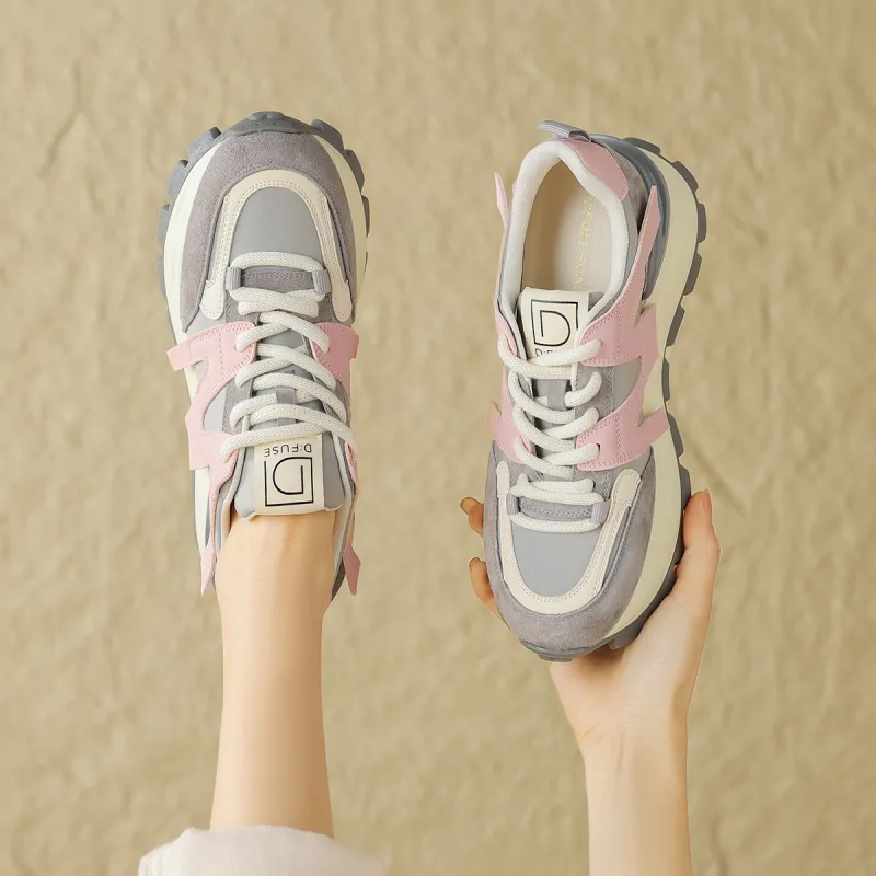 D FUSE SCANDINAVIA Chunky Sneakers Women's Low Top Gray/Pink-4