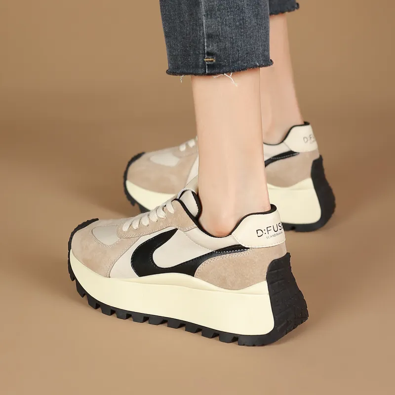 D FUSE SCANDINAVIA Cortez Shoes Lightweight Coverage Low Top Chunky Sneakers Women's Beige-4