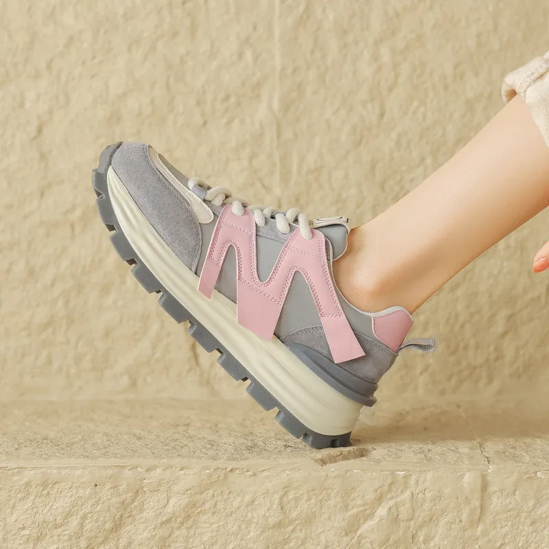 D FUSE SCANDINAVIA Chunky Sneakers Women's Low Top Gray/Pink-2