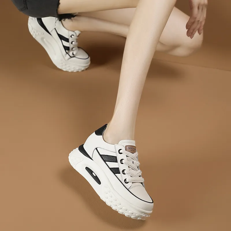 D FUSE SCANDINAVIA Athletic Shoes Lightweight Height Increasing Low Top Skateboard Shoes Women's Beige White Black-5
