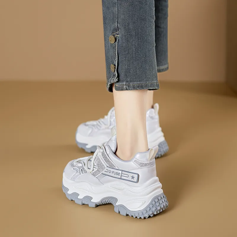 D FUSE SCANDINAVIA Breathable Height Increasing Abrasion Resistant Slip Resistant Low Top Chunky Sneakers Women's-3