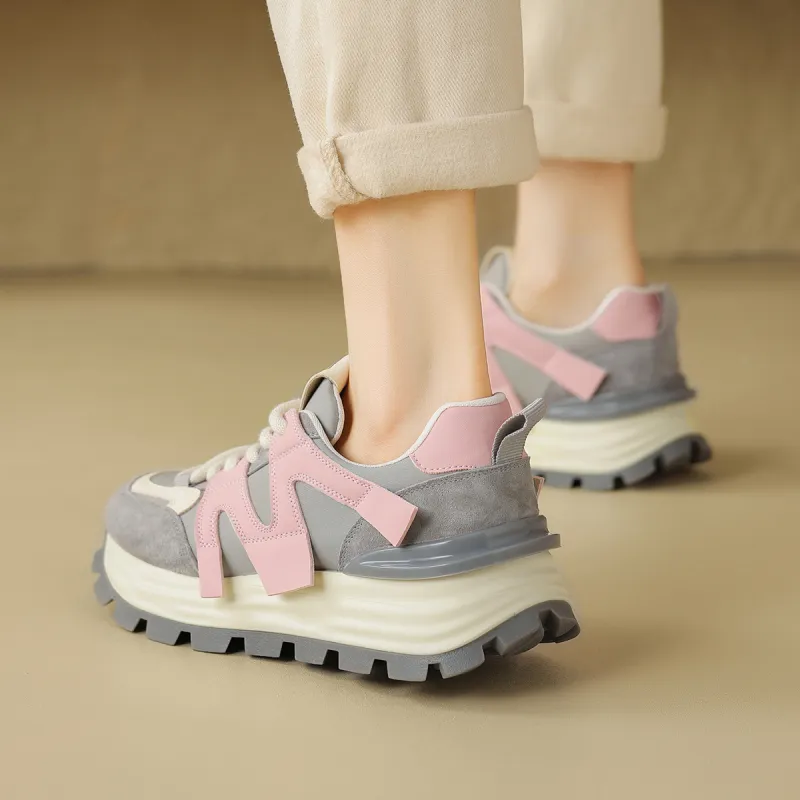 D FUSE SCANDINAVIA Chunky Sneakers Women's Low Top Gray/Pink-1