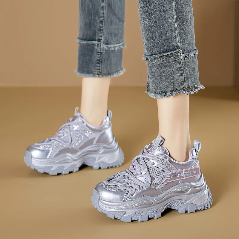 D FUSE SCANDINAVIA Breathable Height Increasing Abrasion Resistant Slip Resistant Low Top Chunky Sneakers Women's-11