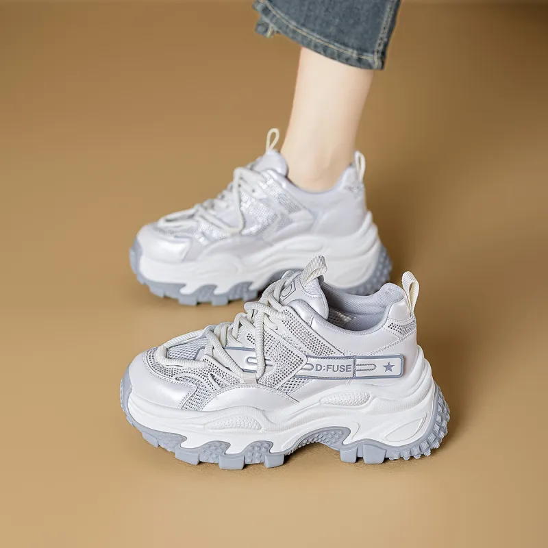 D FUSE SCANDINAVIA Breathable Height Increasing Abrasion Resistant Slip Resistant Low Top Chunky Sneakers Women's-1