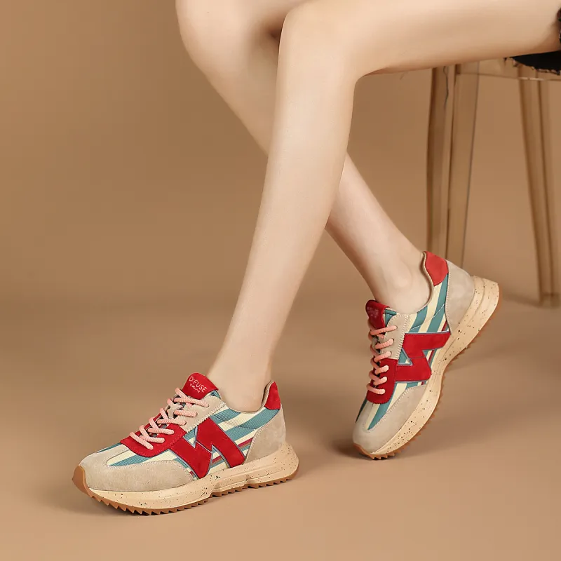 D:FUSE SCANDINAVIA Women's Cortez Shoes Lightweight Coverage Low-Top Casual Shoes Women's Apricot Red-9
