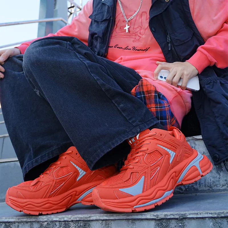 BASLS Chunky Sneakers Unisex Low Top Red/Dirty Red-7