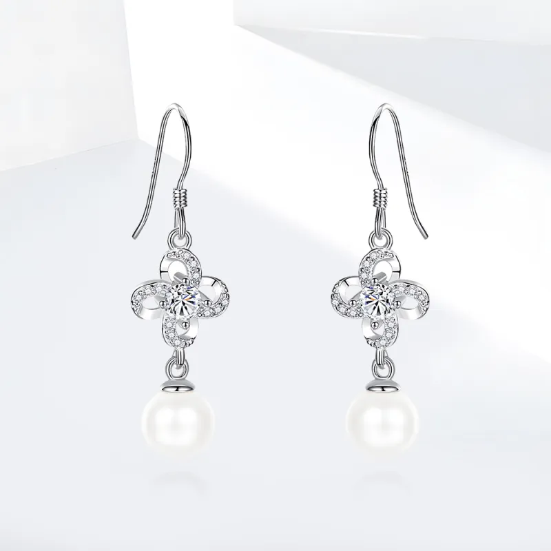 Shiban Alloy Zircon Pearl Beads Earrings Women's-1