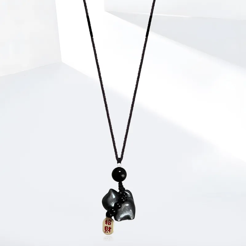 Shiban Silver Sheen Obsidian Necklaces Women's-2