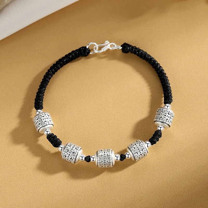 WINY 999 Fine Silver Bracelets Women's Black Gray-5