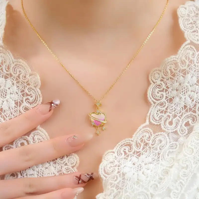 WINY 925 Sterling Silver Necklaces Women's Pink-5