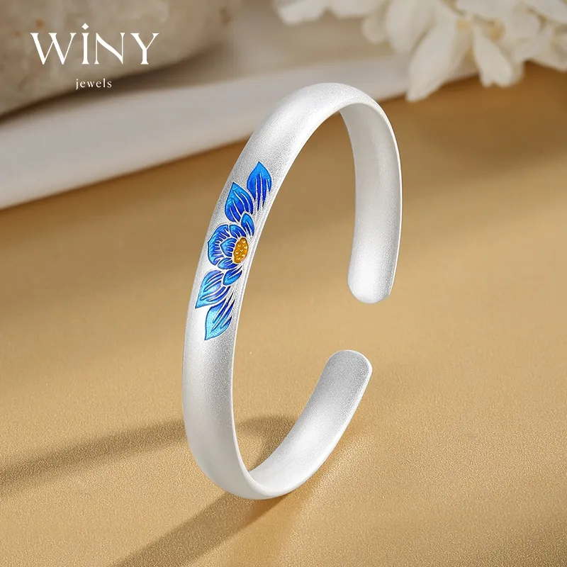WINY 999 Fine Silver Bangles Women's Silver, Blue-1