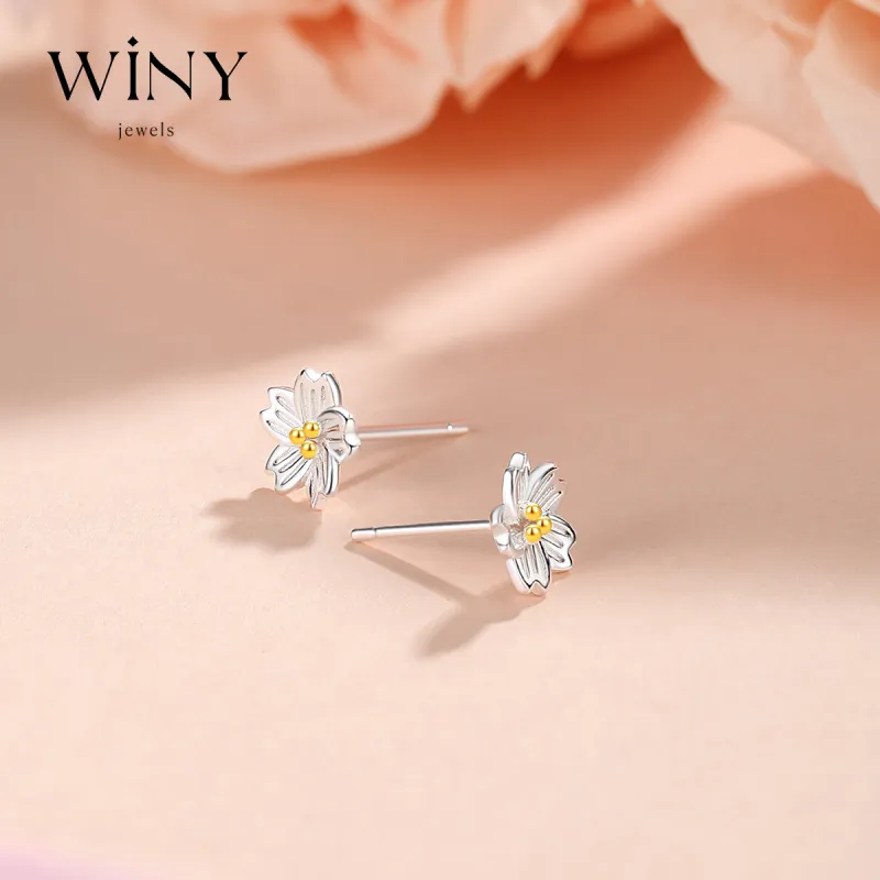 WINY 999 Fine Silver Stud Earrings Women's Silver & Yellow-2