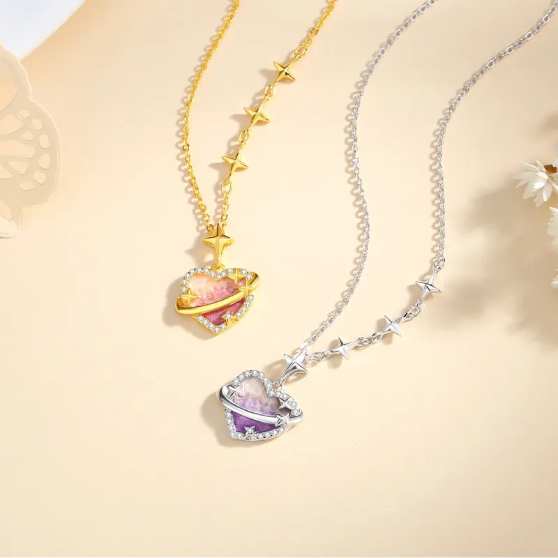 WINY 925 Silver Synthetic Cubic Zirconia Necklace Adjustable Confession Of Secret Love Niche Design Women's Gold Silver-5