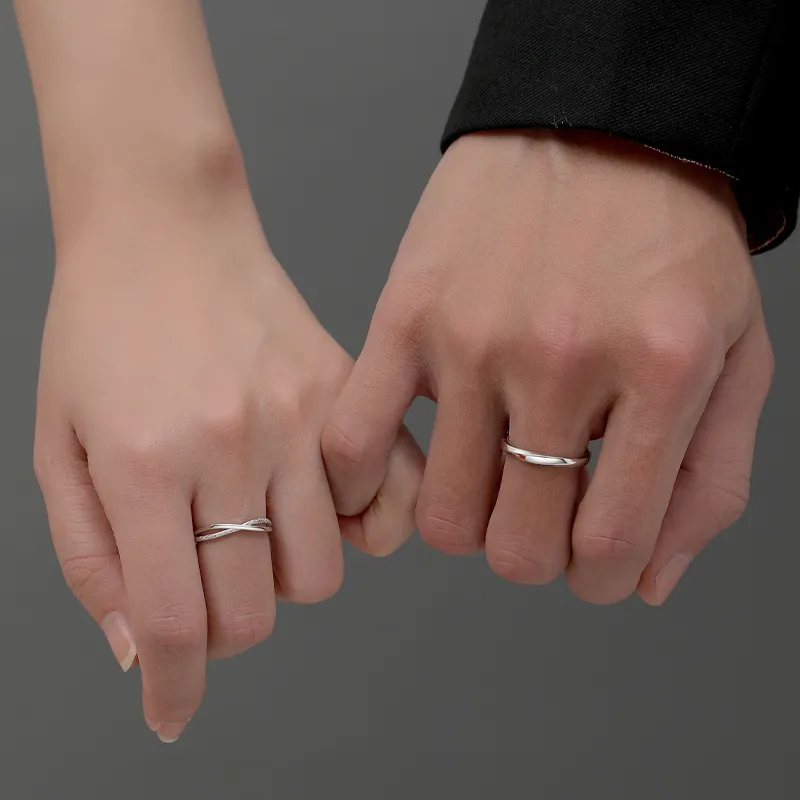 WINY S925 Silver Couple Ring Adjustable, Sandblasted Finish Craft, Love Confession Surprise Box Unisex Silver-6