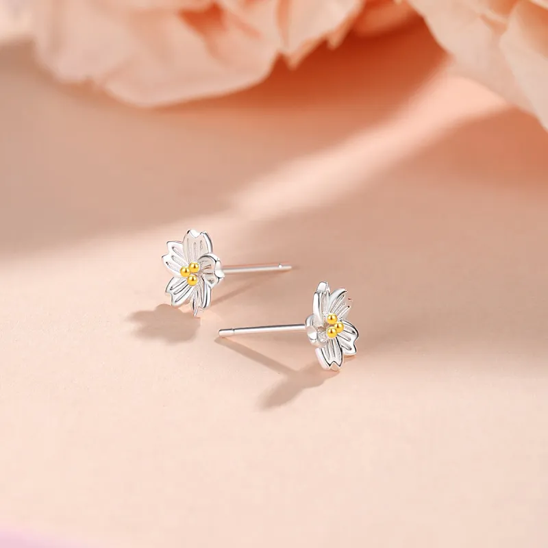 WINY 999 Fine Silver Stud Earrings Women's Silver & Yellow-1