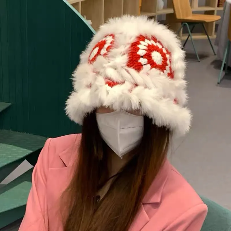 EEEENO Rabbit Fur Beanies Women's-1