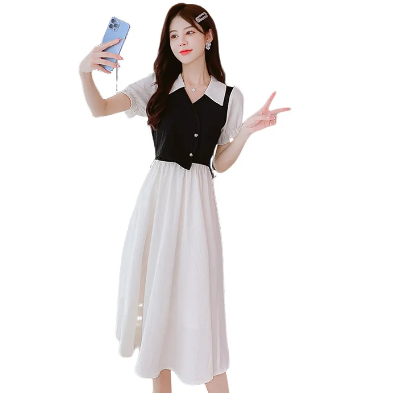 KAISER Short Sleeved Dresses Women's White & Black-1