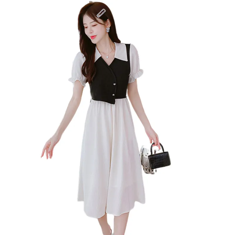 KAISER Short Sleeved Dresses Women's White & Black-3