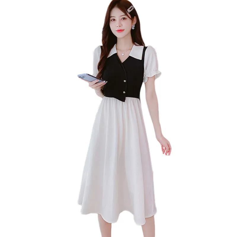 KAISER Short Sleeved Dresses Women's White & Black-4