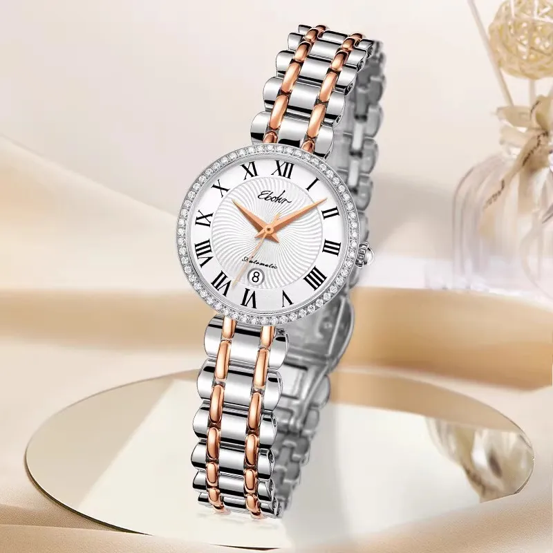 EBOHR Synthetic Sapphire Mirror Automatic Mechanical Movement Watch Women's Watch White Dial 11272428-14