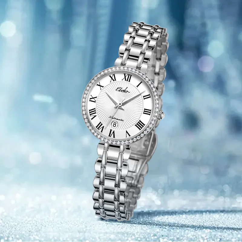 EBOHR Synthetic Sapphire Mirror Automatic Mechanical Movement Watch Women's Watch White Dial 11272428-3