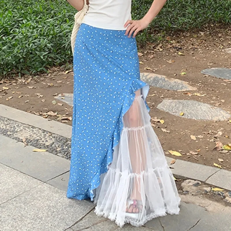 COVER TIME Casual Long Skirt Women's Blue-2