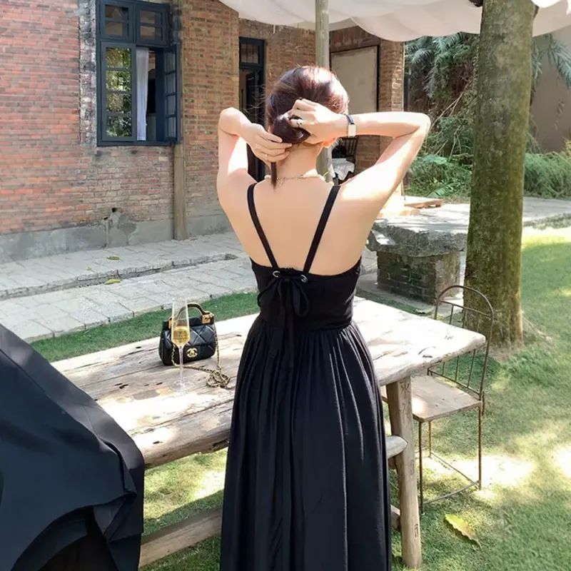 COVER TIME Slip Dress Women's Black-4